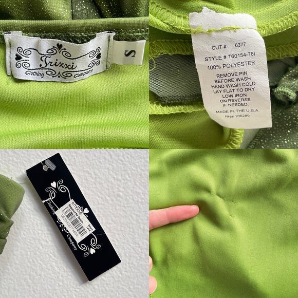 Y2K Green Sparkly Fairy Mini Halter Dress / Sz S / Trixxi / Whimsigoth Babydoll - Picture 8 of 10